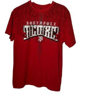 Southpole T Shirt Men M Red Silver Spellout Angel Wings Snakes Retro Feathers